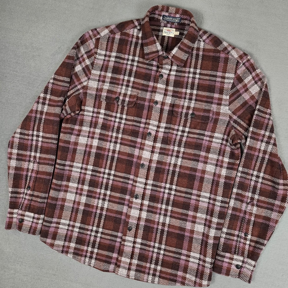Faherty Legend Sweater Shirt Mens Large Red Plaid Super Soft Button Down Classic